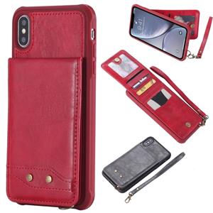 huismerk Voor iPhone XS Max Vertical Flip Shockproof Leather Protective Case met Short Rope Support Card Slots & Bracket & Photo Holder & Wallet Function(Red)