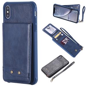 huismerk Voor iPhone XS Max Vertical Flip Shockproof Leather Protective Case met Short Rope Support Card Slots & Bracket & Photo Holder & Wallet Function(Blue