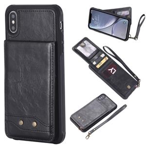 huismerk Voor iPhone XS Max Vertical Flip Shockproof Leather Protective Case met Short Rope Support Card Slots & Bracket & Photo Holder & Wallet Function(Blac