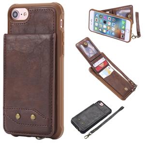 huismerk Voor iPhone 6 Vertical Flip Shockproof Leather Protective Case met Short Rope Support Card Slots & Bracket & Photo Holder & Wallet Function(Coffee)