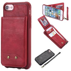 huismerk Voor iPhone 6 Vertical Flip Shockproof Leather Protective Case met Short Rope Support Card Slots & Bracket & Photo Holder & Wallet Function(Red)