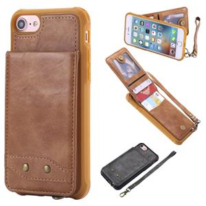 huismerk Voor iPhone 6 Vertical Flip Shockproof Leather Protective Case met Short Rope Support Card Slots & Bracket & Photo Holder & Wallet Function(Brown)