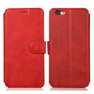 huismerk Voor iPhone 6 / 6s Kalf texture magnetische gesp horizontale flip lederen case met houder & kaartslots & portemonnee & fotoframe(rood)