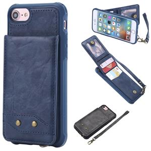 huismerk Voor iPhone 6 Vertical Flip Shockproof Leather Protective Case met Short Rope Support Card Slots & Bracket & Photo Holder & Wallet Function(Blue)