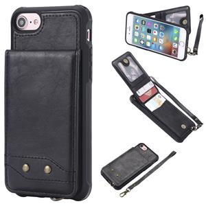 huismerk Voor iPhone 6 Vertical Flip Shockproof Leather Protective Case met Short Rope Support Card Slots & Bracket & Photo Holder & Wallet Function(Black)