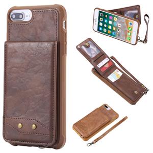 huismerk Voor iPhone 6 Plus Vertical Flip Shockproof Leather Protective Case met Short Rope Support Card Slots & Bracket & Photo Holder & Wallet Function(Coff