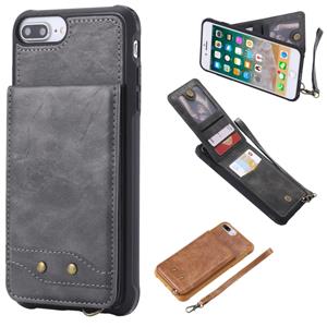 huismerk Voor iPhone 6 Plus Vertical Flip Shockproof Leather Protective Case met Short Rope Support Card Slots & Bracket & Photo Holder & Wallet Function(Grij