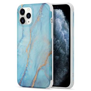 huismerk Vier hoeken anti-verbrijzelende stroom Goud Marmer IMD Telefoon Back Cover Case voor iPhone 12 mini (Sky Blue LD8)