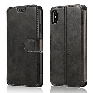 huismerk Voor iPhone X / XS Kalf Texture Magnetic Buckle Horizontale Flip Lederen Case met Holder & Card Slots & Wallet & Photo Frame(Zwart)