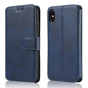 huismerk Voor iPhone X / XS Kalf Texture Magnetic Buckle Horizontale Flip Lederen Case met Holder & Card Slots & Wallet & Photo Frame(Blauw)