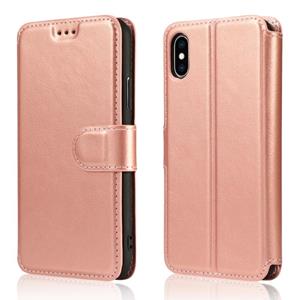 huismerk Voor iPhone X / XS Kalf Texture Magnetic Buckle Horizontale Flip Lederen Case met Holder & Card Slots & Wallet & Photo Frame(Rose Gold)