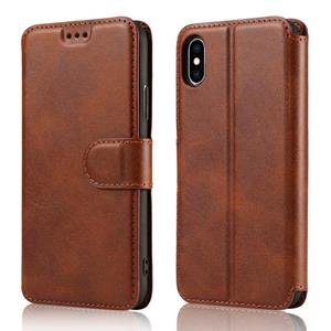 huismerk Voor iPhone X / XS Kalf Texture Magnetic Buckle Horizontale Flip Lederen Case met Holder & Card Slots & Wallet & Photo Frame(Bruin)