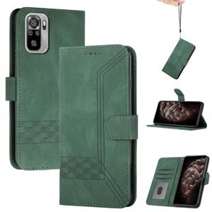 huismerk Voor Xiaomi Redmi Note 10 4G Cubic Skin Feel Flip Leather Phone Case (Dark Green)