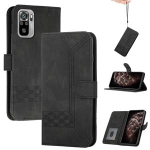 huismerk Voor Xiaomi Redmi Note 10 4G Cubic Skin Feel Flip Leather Phone Case (Black)