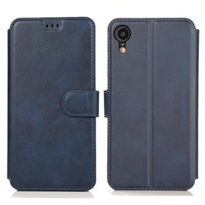 huismerk Voor iPhone XR Kalf texture magnetische gesp horizontale flip lederen case met houder & kaartslots & portemonnee & fotoframe(blauw)