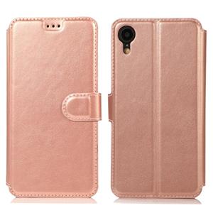 huismerk Voor iPhone XR Kalf texture magnetische gesp horizontale flip lederen case met houder & kaartslots & portemonnee & fotolijst (RoséGoud)