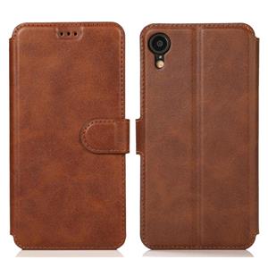 huismerk Voor iPhone XR Kalf texture magnetische gesp horizontale flip lederen case met houder & kaartslots & portemonnee & fotoframe(bruin)