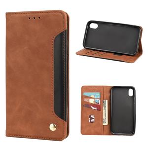 huismerk Huid Feel Splicing Lederen Telefoonhoesje voor iPhone XR (Brown)