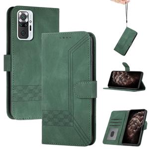 huismerk Voor Xiaomi Redmi Note 10 Pro Cubic Skin Feel Flip Leren Telefoonhoes (Dark Green)