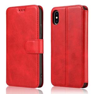 huismerk Voor iPhone XS Max Kalf texture magnetische gesp horizontale flip lederen hoes met houder & kaartslots & portemonnee & fotoframe(rood)