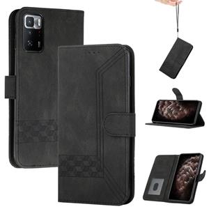 huismerk Voor Xiaomi Redmi Note 10 Pro 5G Cubic Skin Feel Flip Leather Phone Case (Black)