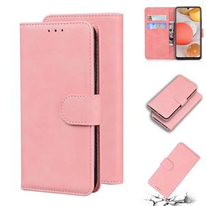 huismerk Voor Samsung Galaxy A42 5G Skin Feel Pure Color Flip Leather Telefoon Case (Pink)