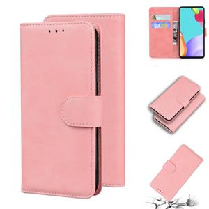 huismerk Voor Samsung Galaxy A52 5G Skin Feel Pure Color Flip Leather Phone Case (Pink)