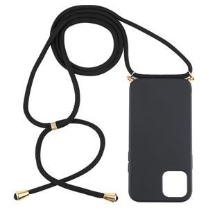 huismerk Voor iPhone 12 Wheat TPU Beschermhoes met Lanyard(Zwart)