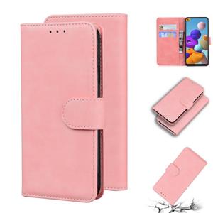 huismerk Voor Samsung Galaxy A21S Skin Feel Pure Color Flip Leather Phone Case (Pink)