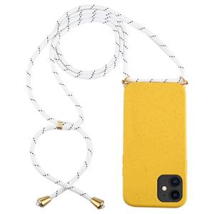 huismerk Voor iPhone 12 mini Wheat TPU Beschermhoes met Lanyard(Geel)