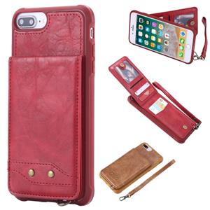 huismerk Voor iPhone 6 Plus Vertical Flip Shockproof Leather Protective Case met Short Rope Support Card Slots & Bracket & Photo Holder & Wallet Function(Red)