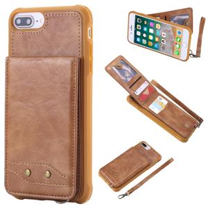 huismerk Voor iPhone 6 Plus Vertical Flip Shockproof Leather Protective Case met Short Rope Support Card Slots & Bracket & Photo Holder & Wallet Function(Brow