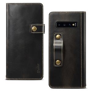 Voor Galaxy S10 Denior Oil Wax Cowhide DK Magnetic Button Horizontal Flip Leather Case met Holder & Card Slots & Wallet(Black)