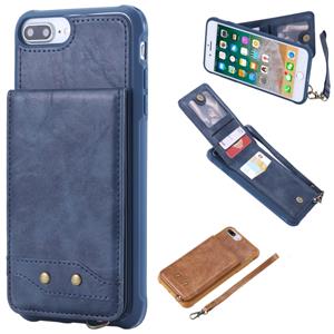 huismerk Voor iPhone 6 Plus Vertical Flip Shockproof Leather Protective Case met Short Rope Support Card Slots & Bracket & Photo Holder & Wallet Function(Blue