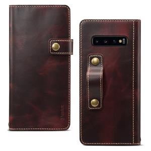 For Galaxy S10 Denior Oil Wax Cowhide DK Magnetic Button Horizontal Flip Leather Case with Holder & Card Slots & Wallet(Dark Blue)