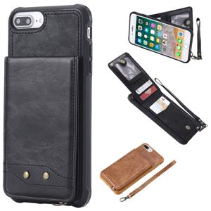 huismerk Voor iPhone 6 Plus Vertical Flip Shockproof Leather Protective Case met Short Rope Support Card Slots & Bracket & Photo Holder & Wallet Function(Blac