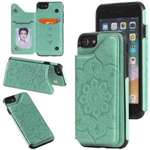 huismerk Bloem embossing patroon schokbestendige beschermhoes met houder & kaart slots & foto frame voor iPhone SE 2020 / 8 / 7 (groen)