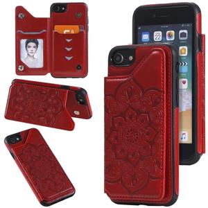 huismerk Bloem embossing patroon schokbestendige beschermhoes met houder & kaart slots & foto frame voor iPhone SE 2020 / 8 / 7 (rood)