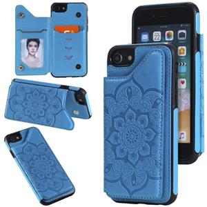 huismerk Bloem embossing patroon schokbestendige beschermhoes met houder & kaart slots & fotolijst voor iPhone SE 2020 / 8 / 7 (blauw)