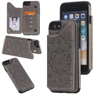 huismerk Bloem embossing patroon schokbestendige beschermhoes met houder & kaart slots & foto frame voor iPhone SE 2020 / 8 / 7 (grijs)