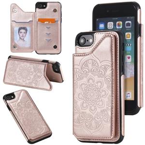 huismerk Bloem embossing patroon schokbestendige beschermhoes met houder & kaart slots & foto frame voor iPhone SE 2020 / 8 / 7 (rose goud)