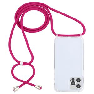 huismerk Transparante acryl airbag schokbestendige telefoon beschermhoes met lanyard voor iphone 13 mini (rose rood)