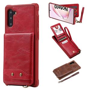 huismerk Voor Galaxy Note 10 Vertical Flip Shockproof Leather Protective Case met Short Rope Support Card Slots & Bracket & Photo Holder & Wallet Function(Red