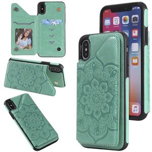 huismerk Bloem embossing patroon schokbestendige beschermhoes met houder & kaart slots & foto frame voor iPhone XS / X (groen)