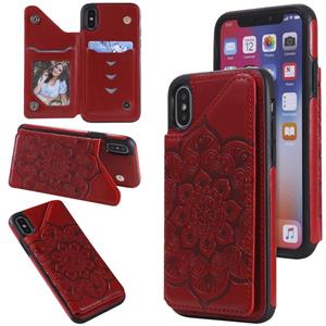 huismerk Bloem reliëf patroon schokbestendige beschermende behuizing met houder & kaart slots & foto frame voor iPhone XS / X (rood)