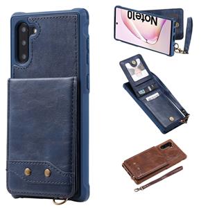 huismerk Voor Galaxy Note 10 Vertical Flip Shockproof Leather Protective Case met Short Rope Support Card Slots & Bracket & Photo Holder & Wallet Function(Blu