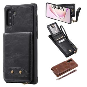 huismerk Voor Galaxy Note 10 Vertical Flip Shockproof Leather Protective Case met Short Rope Support Card Slots & Bracket & Photo Holder & Wallet Function(Bla