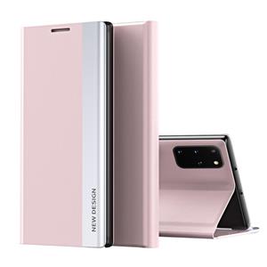 huismerk Voor Samsung Galaxy Note20 Side Gegalvaniseerde Magnetische Ultra-Dunne Horizontale Flip Lederen Hoesje met Houder (Roze)