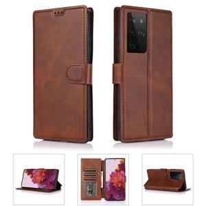 huismerk For Samsung Galaxy S21 Ultra 5G Shockproof PU + TPU Leather Phone Case(Brown)