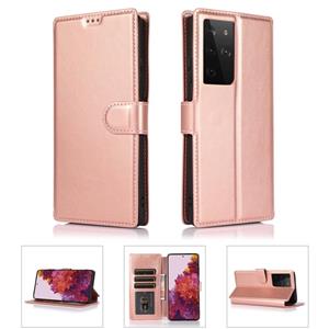 huismerk For Samsung Galaxy S21 Ultra 5G Shockproof PU + TPU Leather Phone Case(Rose Gold)